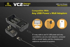 Industrial Type Battery Charger Xtar VC2 USB, 2 Position with Power Display for 18650/17670/17500