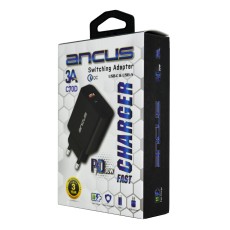 Travel Charger Switching Ancus Supreme Series C70D Dual Fast Charge with USB/USB-C Έ&xi;&omicron;&delta;&omicron; QC3.0 PD 30W Black