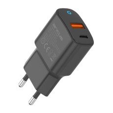 Travel Charger Switching Ancus Supreme Series C70L Dual Fast Charge USB/USB-C Output QC3.0 PD 20W Black with LED