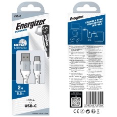 Data Cable Energizer Metal / Braided Nylon USB-A to USB-C White 2m