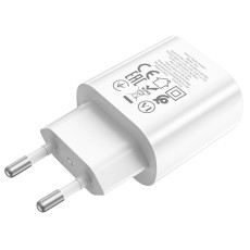 Travel Charger Hoco N22 Jetta USB-C PD25W White. Compatible for Samsung 25W mobile phones and for Apple 20W mobile phones charging. Material: flame-retardant PC. Output: Type-C 25W (for PD25W, PPS, QC3.0 / QC2.0, AFC). Sizes: 78x42x26mm, Weight: 56g.