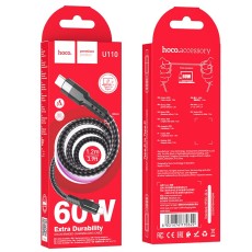 Data Cable Hoco U110 USB-C to USB-C Braided 60W 20V/3A Black 1.2m Extra Durability