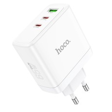Travel Charger Hoco N30 Glory Fast Charging PD65W QC3.0 with 2 x USB-C and 1 x USB 5V/3A White GaN Tech