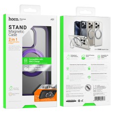 Case Hoco Stand Magnetic Case 2 in 1 Mag-Charge 360&deg; Rotating Ring for Apple iPhone 15 Plus Purple