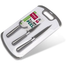 4pcs Lamart LT2097 Metal Cooking Utensils Set with Cutting Surface Silver/White