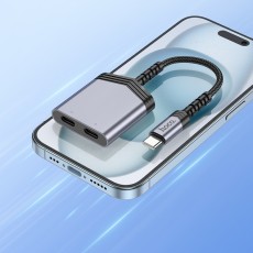 External Sound Card Hoco LS40 USB-C to 2&chi;USB-C for Mic, Audio and Power Supply Metal Grey