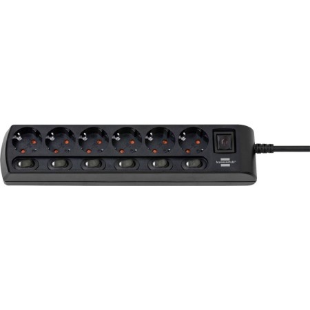 Power Strip Brennenstuhl  with 6 Inlet Sockets with Individual Switches and 1 On / Off Main Safety Switch Cable 2 m IP20 Black