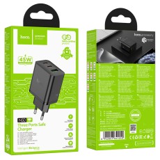 Travel Charger Hoco N50 Scenery 45W with 2 x USB-C and 1 &chi; USB-A  Black