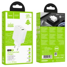 Travel Charger Hoco N50 Scenery 45W with 2 x USB-C and 1 &chi; USB-A  White