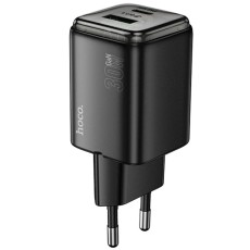Hoco N53 Monsoon Charger with 1xUSB-C 30W and 1xUSB-A 30W + Charging Cable USB-C to USB-C 1m Black