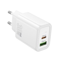 Travel Charger Hoco N63 Gentle Dual Port 30W USB-C and USB-A 5V 3.0A White
