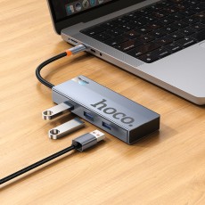 USB Hub Hoco HB50 Wow 5-in-1 USB-C to HDTV+PD+ 3 χ USB3.0  Grey 18cm