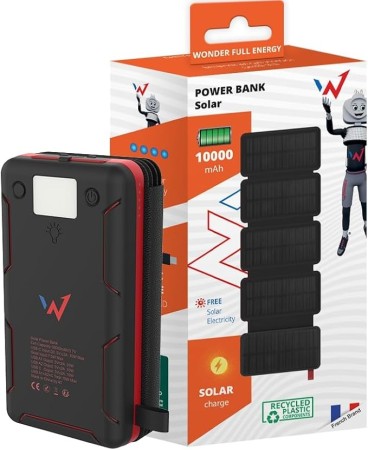 Solar Power Bank Wonder WX10S 10000mAh with 2 x USB-A and 1 x USB-C Output and Flashlight Black