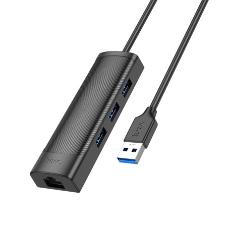 Adapter Hoco HB42 USB to 3 χ USB 3.0  and RJ45 with Data Transfer 1000Mbps Black