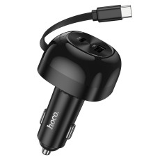Car Charger Hoco NZ15 Unimpeded PD60W with 1x USB-C and 1x USB-A with Retractable USB-C Cable 75cm Black