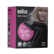 Hair Dryer Braun HD350 Satin Hair 3 Style & Go 1600W 2 Heating Levels Black
