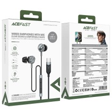 Hands Free Acefast L6 Earphones Stereo USB-C Black 1.2m with HD Mic and Operation Buttons Compatible with All USB-C Devices