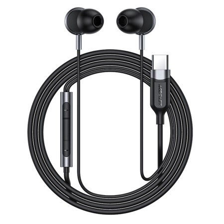 Hands Free Acefast L6 Earphones Stereo USB-C Black 1.2m with HD Mic and Operation Buttons Compatible with All USB-C Devices