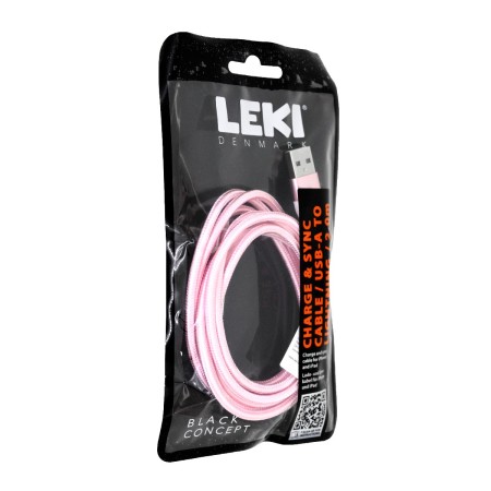 Data and Charging Cable Leki Black Concept USB-A to Lightning 2m Braided Pink