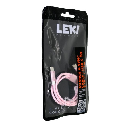 Data and Charging Cable Leki Black Concept USB-C  to Multiport USB-C/Lightning/MicroUsb 0.3m Braided Pink