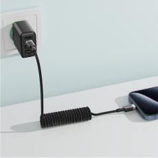 Data Cable Acefast C14-03 USB-C to USB-C PD60W 3A Fast Charge USB2.0 Spring Braided Black 1.2m