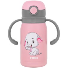 Stainless Steel & Plastic Thermos Cup N'oveen TB566 300ml Double Walls with Strap and Interchangeable Caps Pink