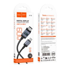 Cable Hoco X118 Generous USB-C  to USB-C 60W Fast Charging 3A with Charging Indicator Braided Black 1m