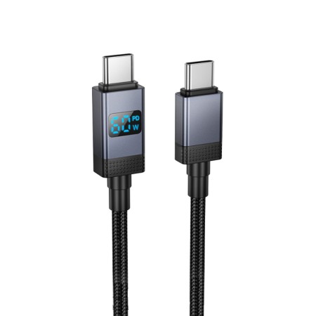 Cable Hoco X118 Generous USB-C to USB-C 60W Fast Charging 3A with Charging Indicator Braided Black 1m