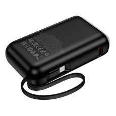 Power Bank Hoco J157 Leader 10000mAh PD20W + 22.5W, QC with USB-A and USB-C Ports, Integrated USB-C Cable and LED Battery Display Black