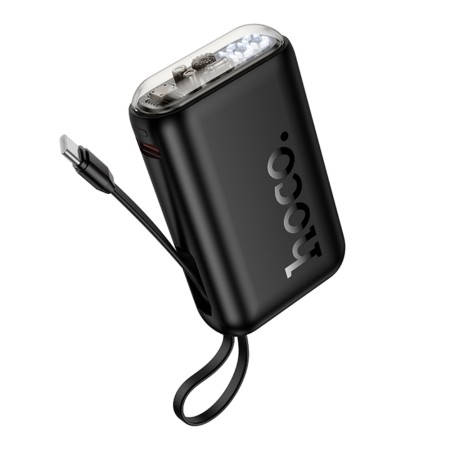 Power Bank Hoco J157 Leader 10000mAh PD20W + 22.5W, QC with USB-A and USB-C Ports, Integrated USB-C Cable and LED Battery Display Black