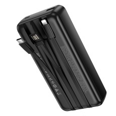 Power Bank Borofone BJ79A 20000mAh with 3 Output Cables USB-C, USB-A, Lightning and LED Battery Indicator Black