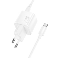 Travel Charger Hoco N64 Ingenious Single Port GaN PD20W USB-C 5V 3.0A + USB-C to USB-C Cable 1m White