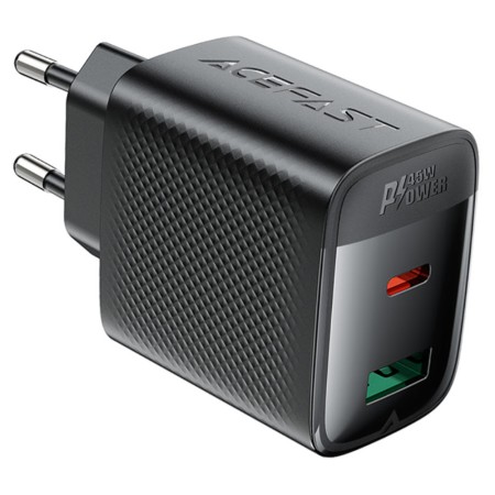 Travel Charger Acefast A106 Fast Charging 1xUSB-C + 1xUSB-A PD45W GaN Black