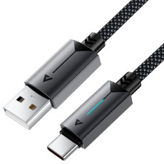 Cable Acefast C19-04 Metallic USB-A to USB-C 3.0A Fast Charging USB2.0 with Charging Indicator Braided Black 1.2m
