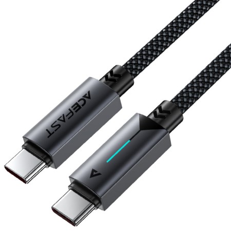 Cable Acefast C19-03 Metallic USB-C to USB-C 60W 3.0A Fast Charging USB2.0 with Charging Indicator Braided Black 1.2m