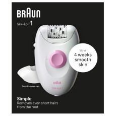 Body Epilator BRAUN SE1-010 Silk Epil 1 with 20-tweezer System and SoftLift Tips Suitable for Sensitive Areas