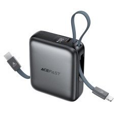 Power Bank Acefast M23 Mini 10000mAh PD22.5W Fast Charging with 1xUSB-C Cable and 1xLightning Cacle and 1&chi;USB-C Port Black