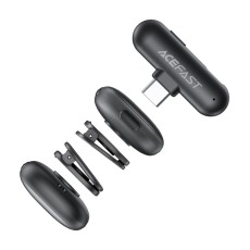 Lavalier Microphones Acefast R1 HD AI Noise Reduction Low Latency 50m Range and 48hr Battery Life with USB-C Transmitter and Charging Case Black