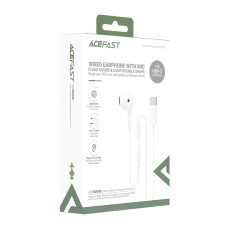 Hands Free Acefast L9 Single Earphone USB-C with HD Mic Compatible with All USB-C Devices White 1.2m