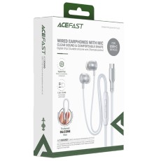 Hands Free Acefast L8 Earphones Stereo USB-C Grey 1.2m with HD Mic Compatible with All USB-C Devices