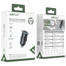 Car Charger Acefast B15 1xUSB-C 1xUSB-A PD65W QC3.0 Aluminum Housing with Ambient Light Grey