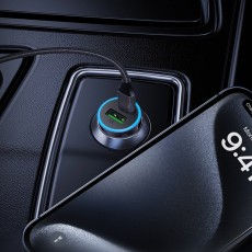 Car Charger Acefast B15 1xUSB-C 1xUSB-A PD65W QC3.0 Aluminum Housing with Ambient Light Grey