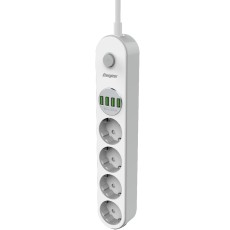 Energizer EPB2500W00EU Power Strip with 4 Suko Ports 2500W 10A Max 4xUSB-A Ports 17W and On/Off Switch Cable 2m White