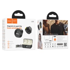 Set Lavalier Microphones Hoco L22 Bright with Magnetic Clamp and Omnidirectional Microphone 80mAh 6hr Use Time and Charging Case Black