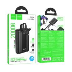 Power Bank Hoco J162A Full power 20000mAh PD20W+22.5W QC Input USB-C and Output USB Integrated Cables USB-C+Lighting and LED Battery Display Black