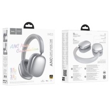 Wireless Stereo Headphone Hoco W63 Triunfo ANC v5.4 500mAh with AUX Port Silver