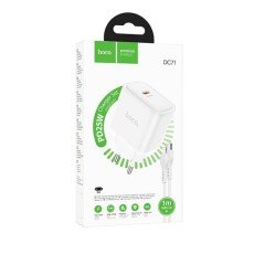 Travel Charger Hoco DC71 1xUSB-C PD25W QC with USB-C to USB-C Cable White