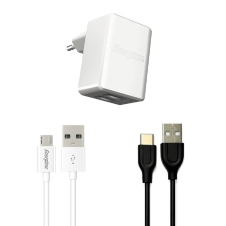 Set Travel Charger Energizer ACW2CEUUMC3 3.4A with USB to Micro USB Cable + Cable Hoco USB to USB-C 3A