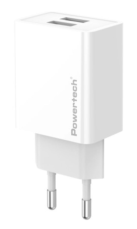 POWERTECH φορτιστής τοίχου PT-1321, 2x USB, 12W, λευκός