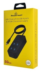 POWERTECH USB 3.2 hub PTR-0156 4x &theta;&upsilon;&rho;ώ&nu;, 5Gbps, USB-C &sigma;ύ&nu;&delta;&epsilon;&sigma;&eta;, 1m, &mu;&alpha;ύ&rho;&omicron;